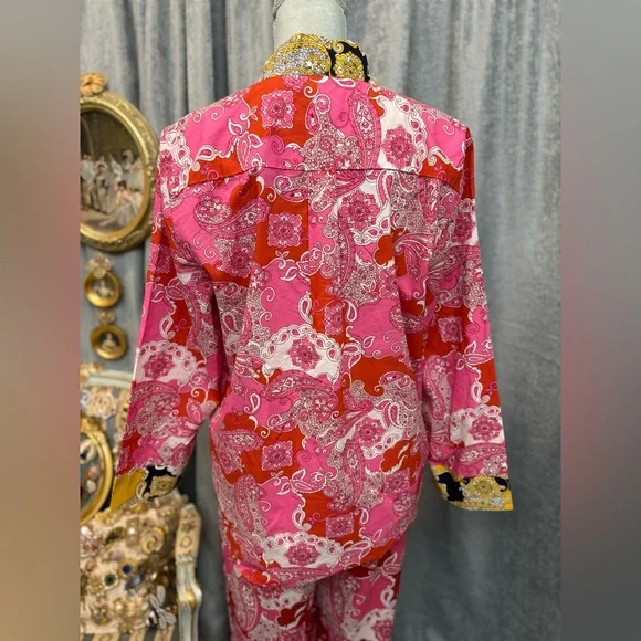 Vibrant Pink and Red Paisley Blouse and Pants